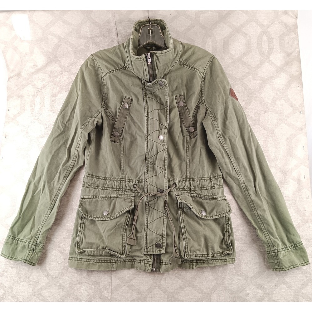 Hollister Army Green Utility Jacket Drawstring Waist Pockets Size Medium